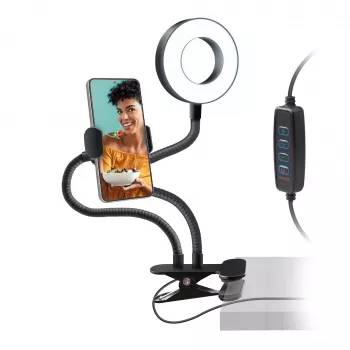 SBS draaibare LED-ring tafelclip 10 cm 3 lichtmodi zwart