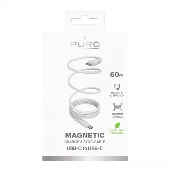 PURO ELEKTRIK magnetische USB-C naar USB-C kabel 60W USB 3.2 (20 Gbit/s) 1m wit