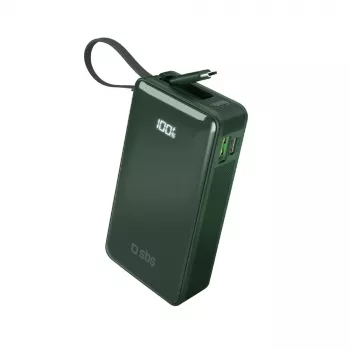 SBS powerbank 10000 mAh met geïntegreerde USB-C-kabel groen