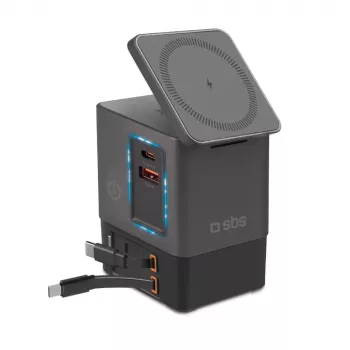 SBS Power Dock 6-in-1 laadstation met MagSafe, standaard en USB-C-kabels 65W – zwart