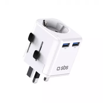 SBS universele reisadapter EU 2xUSB-A wit