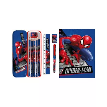 KIDS 11-in-1 Spider-Man school schrijfwarenset met etui, kleurpotloden, A5-notitieboek en meer