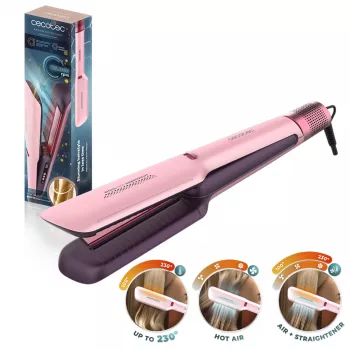 Cecotec Air Lisse Cotton Candy hetelucht-haargladstrijler 1000W keramisch met keratine en arganolie, 3 temperatuurstanden, anti-frizz-ionentechnologie, 360°-snoer, automatische uitschakeling, roze/wit