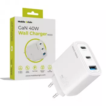 Mobile Origin 40W GaN oplader MO13 wit 1x USB-A + 2x USB-C