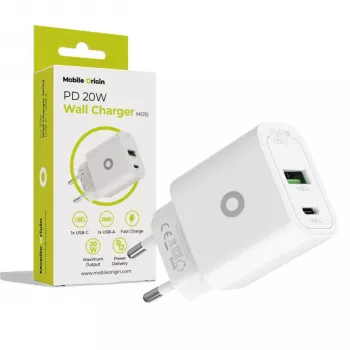 Mobile Origin PD20W wandlader MO12 wit 1x USB-A + 1x USB-C