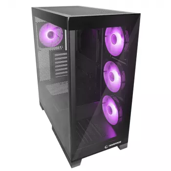 Rampage Hydra V2 mid tower pc-behuizing met 4x 120mm ARGB-ventilatoren, gehard glas, zwart