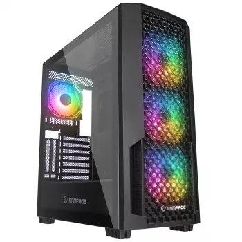 Rampage Shelob mid tower pc-behuizing, 4x ARGB-ventilatoren, gehard glas, zwart