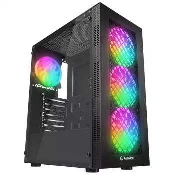 Rampage PLAID V1 mid tower pc-behuizing met gehard glasvenster, 4x 120mm RGB-ventilatoren, zwart