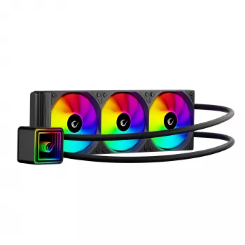 Rampage INFINITE V360 AIO vloeistof-CPU-koeler 360mm ARGB, digitaal temperatuurdisplay, zwart
