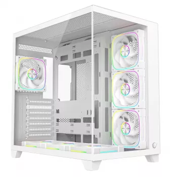 RAMPAGE SEALITE-WHITE mid-tower pc-behuizing met gehard glas, 7x ARGB PWM ventilatoren, wit