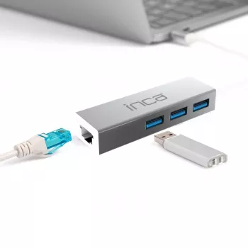 INCA IUSB-03TX USB 3.0 naar Gigabit Ethernet-adapter met USB-C-adapter, 1000Mbit/s, zwart