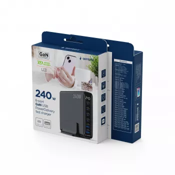 Gembird TA-UC-2A4C-PD240-01-BK 6-poorts USB-lader 240W GaN zwart