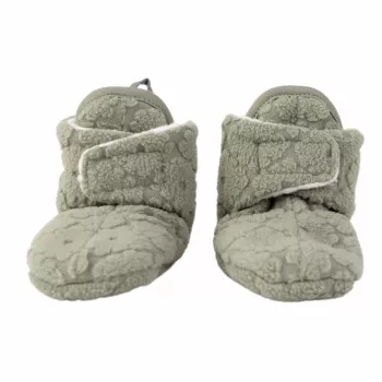 Lodger Polar fleece baby slofjes met antislipzool, saliegroen (Elm), 6-12 maanden