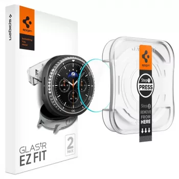 Spigen GLAS.tR EZ Fit gehard glas schermbescherming voor Samsung Galaxy Watch 8 Classic (46 mm), 2 stuks, transparant (AGL09877)