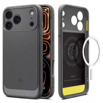 Spigen Rugged Armor Mag MagSafe iPhone 17 Pro hoes grijs