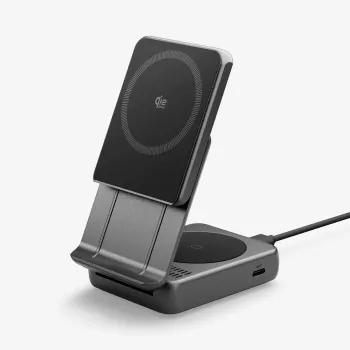 Spigen Essential Qi2 2-in-1 draadloze oplaadstandaard 25W MagSafe zwart