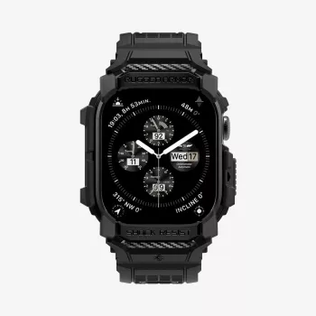 SPIGEN Rugged Armor Pro Apple Watch 10/11 (42 mm) mat zwart hoes met geïntegreerde band