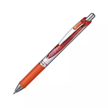 Pentel EnerGel Xm retractable gelpen - oranje inkt - 0.35 mm - zilveren behuizing met oranje accenten - rubberen grip - rond lichaam