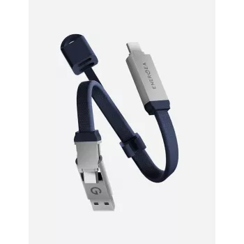 ENERGEA Sheath Key 2-in-1 USB-C naar USB-C/USB-A kabel 15cm blauw 60W 480Mbps