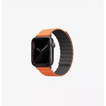 UNIQ Revix Reversibele magnetische band voor Apple Watch Series 1/2/3/4/5/6/7/8/9/SE/SE2/SE3/Ultra/Ultra 2/Ultra 3 42/44/45/49mm - Grijs/Oranje