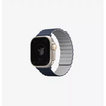 UNIQ Revix omkeerbare magnetische band voor Apple Watch Series 1/2/3/4/5/6/7/8/9/SE/SE2/SE3/Ultra/Ultra 2/Ultra 3 42/44/45/49mm wit-blauw