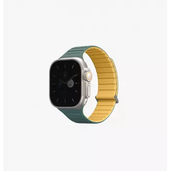 UNIQ Revix Evo Reversible Magnetic Silicone Strap voor Apple Watch Series 1/2/3/4/5/6/7/8/9/SE/SE2/SE3/Ultra/Ultra2/Ultra3 42/44/45/49mm Viridian Green / Burnt Yellow