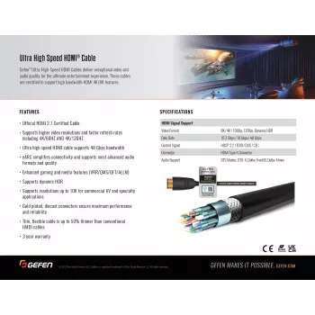 Gefen GEF-CAB-HS-HDMI-15M HDMI 2.1-kabel 15m 48Gbit/s 8K 4K HDR eARC zwart