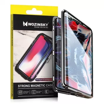 Wozinsky volledig magnetische case 360 voor- en achterbescherming met ingebouwd glas voor Samsung Galaxy A72 4G zwart-transparant