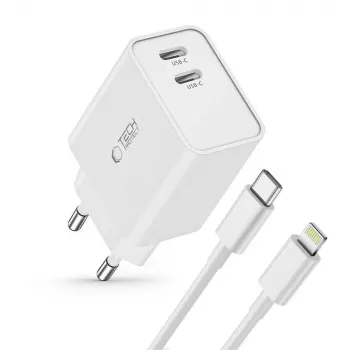 TECH-PROTECT C35W 2-poorts netlader PD 35W + Lightning-kabel wit
