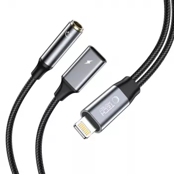 TECH-PROTECT ULTRABOOST kabeladapter Lightning naar 3,5 mm mini-jack & Lightning, zwart