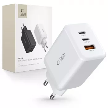 TECH-PROTECT C65W 3-poorts netwerkoplader PD 65W / QC3.0 wit