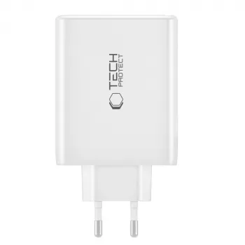 Tech-Protect NC100W-GAN 4-PORT witte GaN wandlader 100W USB-C USB-A