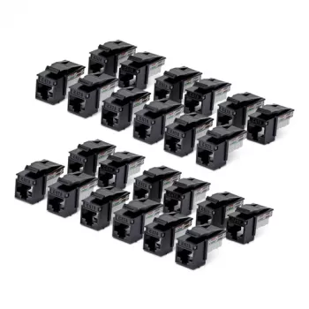 StarTech.com Cat6 Keystone Jack 24-pack, RJ45 Ethernet Keystone koppelstuk, UTP Cat6 wandcontactdoos, 90 graden 110 Punch Down, zwart, 10GBase-T