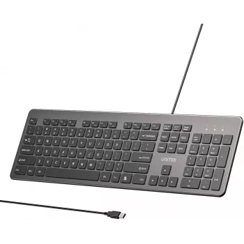 UNITEK SlimTap bedrade bureautoetsenbord, USB-A, grijs