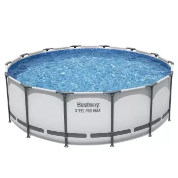 Bestway 5612X Steel Frame bovengronds zwembad 427 x 122 cm (14 ft x 48 in) rond framezwembad met filterpomp, ladder, afdekking, bodemzeil en ChemConnect-doseerder