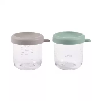 BEABA glazen potjesset met deksels 2 x 250 ml saliegroen/Gazelle