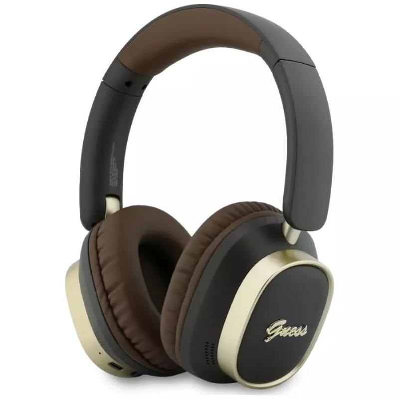 Guess Bluetooth over-ear koptelefoon ENC Rectangle Metal Script bruin