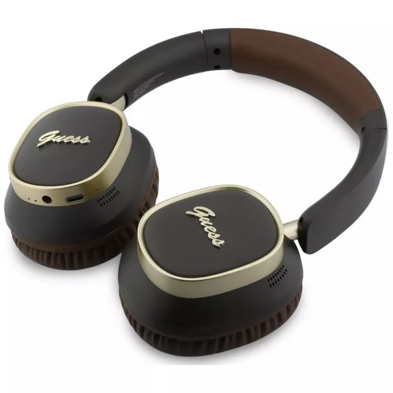 Guess Bluetooth over-ear koptelefoon ENC Rectangle Metal Script bruin