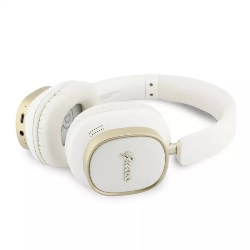Guess Bluetooth ENC Rectangle Metal Script over-ear koptelefoon wit