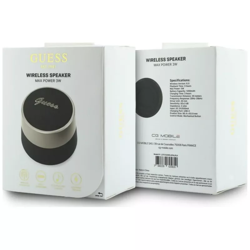 GUESS Bluetooth-luidspreker 5W Script MetalLogo zwart
