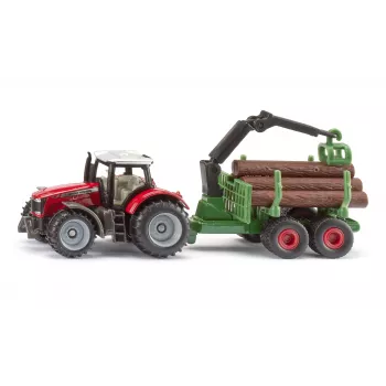 SIKU Blister Massey Ferguson met bosbouwaanhangwagen