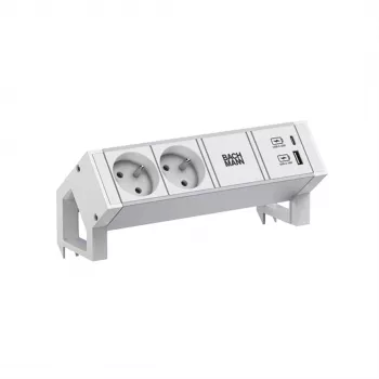 Bachmann DESK2 ALU WHITE 2xUTE 1xUSB A/C 22W 0,2m GST18