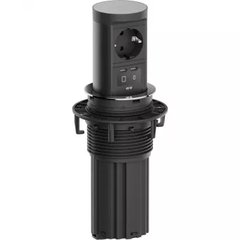 Bachmann ELEVATOR2 pop-up bureau stroomvoorziening met 1x Schuko-stopcontact en 1x USB-C 45W, RVS-look, 2m kabel