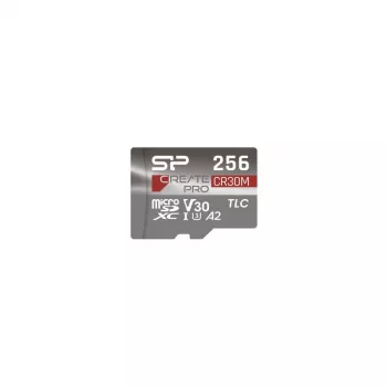 Silicon Power CreatePro CR30M 256 GB microSDXC-geheugenkaart met SD-adapter, UHS-I U3, V30, A2, Class 10, tot 170 MB/s lezen