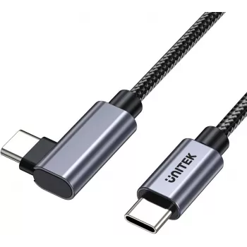 UNITEK USB-C haakse 90° kabel PD 100W 0.5m zwart