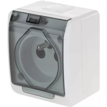 ELEKTRO-PLAST NASIELSK Hermes enkel opbouw weerbestendig stopcontact met randaarde 16A IP44 rookkleurig klepje GNT 0321-01