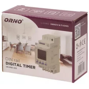 ORNO OR-PRE-433 elektronische weektimer, DIN-rail, 16A/3680W, 16 programma's, 230V