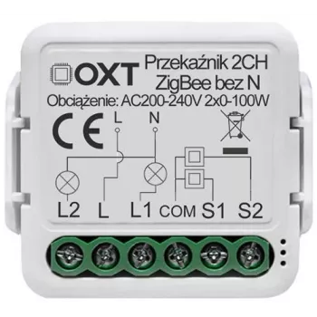 OXT mini relaismodule 2-kanaals zonder nulleider ZigBee TUYA T272