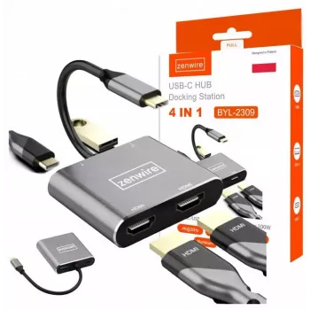 ZENWIRE USB-C-hub 4-in-1-adapter 2x HDMI 4K USB 3.0 space gray BYL-2309