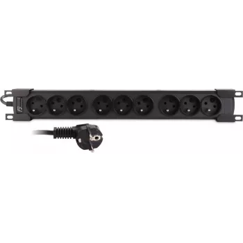 Getfort GF-9R30/FR 9-voudige 1U rackmontage stekkerdoos met Franse stopcontacten, 3m kabel, 16A, zwart